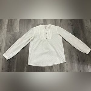 Forever 21 GIRLS - Ivory Button-Up Long Sleeve V-Neck Shirt - Youth XL